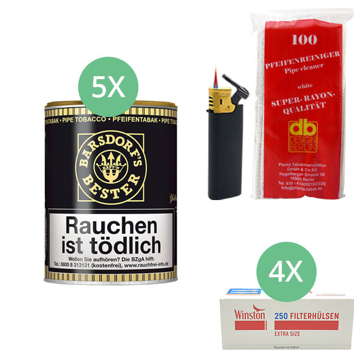 Barsdorf´s Bester Vanilla / Yellow 5 x 160g Pfeifentabak mit 1000 Extra Size Hülsen