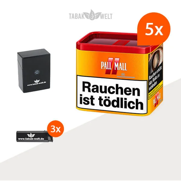 Fünf Dosen Pall Mall Allround Red Volumentabak mit praktischem Etui