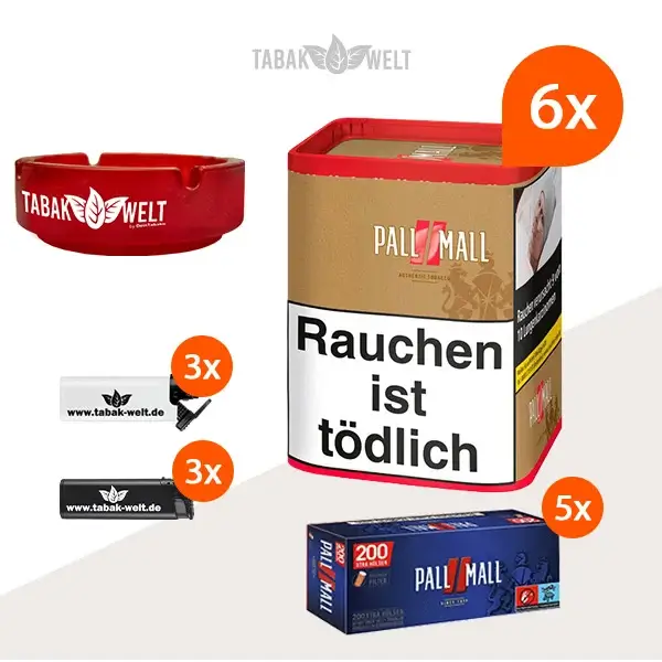 pall-mall-authentic-red-feinschnitt-tabak-6x-dose-mit-1000-filterhuelsen-und-aschenbecher
