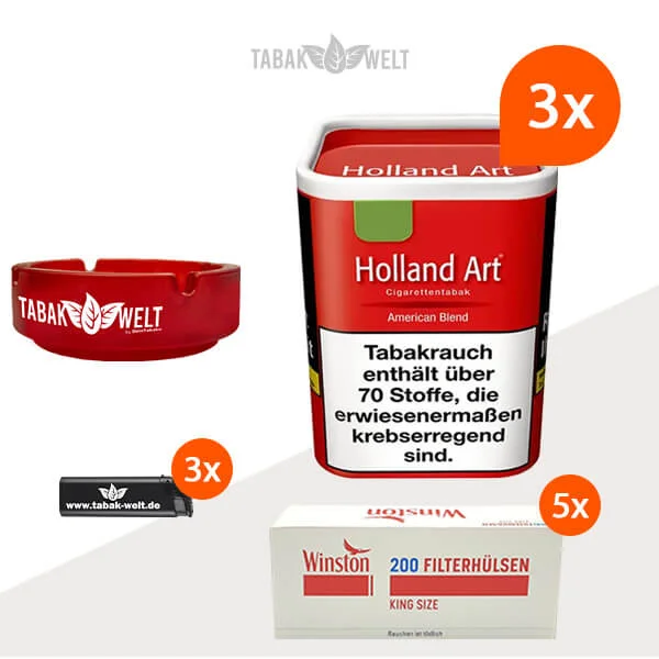 Holland Art American Blend Rot Feinschnitt Tabak 3x Dose mit 1000 King Size Hülsen