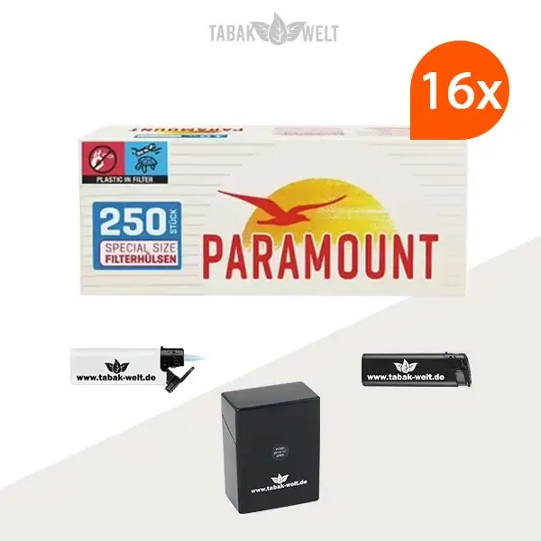 16x Paramount Special Size Filterhülsen 250er (4000 Stück) mit Etui