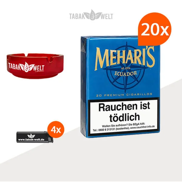 20x Mehari S Ecuador mit Feuerzeuge und Glasaschenbecher – Zigarren