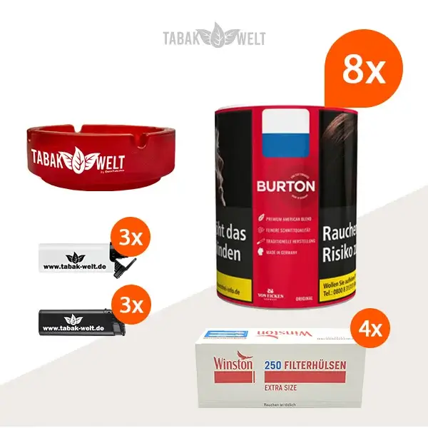 Burton Original Feinschnitt-Tabak 8x Dose mit 1000 Extra Size HĂŒlsen Burton Original Feinschnitt-Tabak 8x Dose mit 1000 Extra Size HĂŒlsen