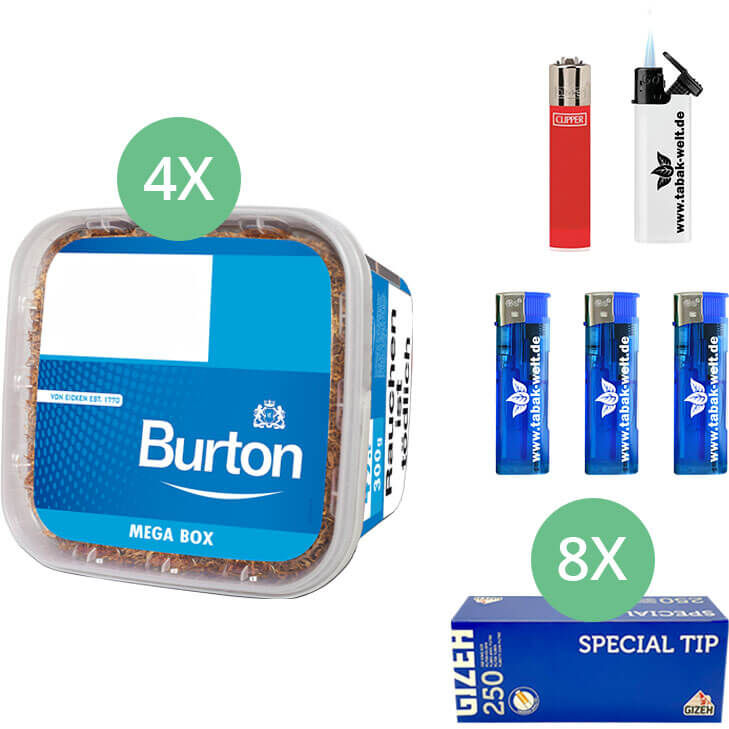 Burton Blue Tabak 4 x Mega Box mit 2000 Hülsen