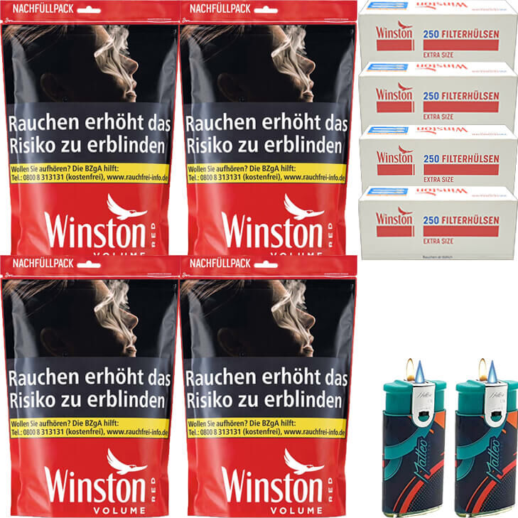 Winston Red 4 x 100g mit 1000 Extra Size Hülsen