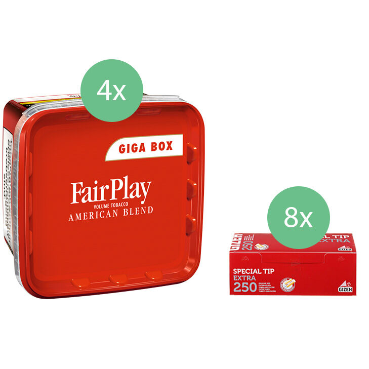 Fair Play Volumentabak 4 x Giga Box mit 2000 Extra Filterhülsen