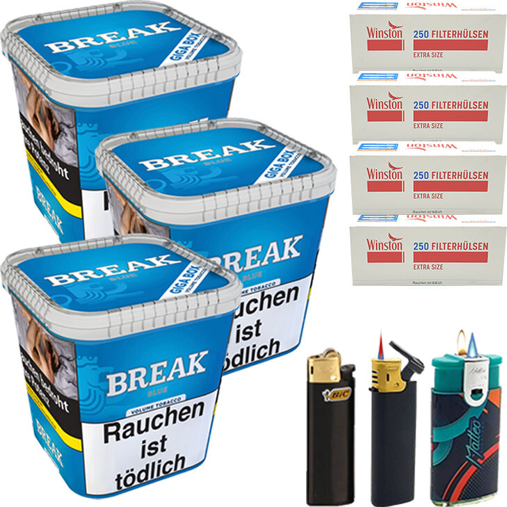 Break Tabak Blue 3 x Giga Box mit 1000 Special Size Hülsen