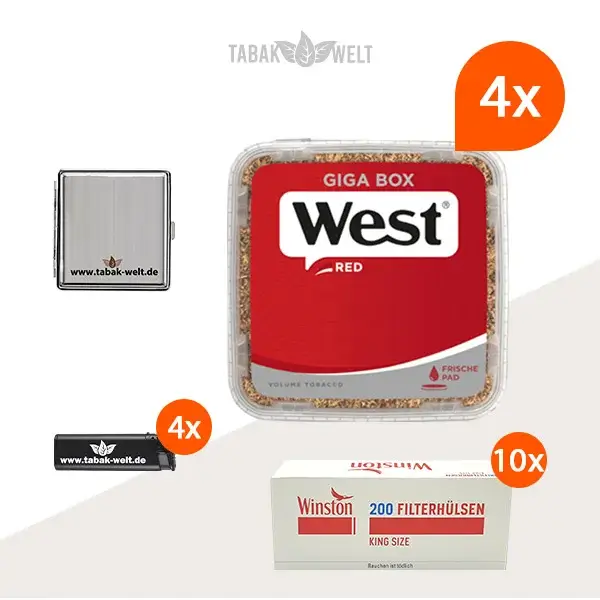 west-red-volumentabak-4x-giga-box-mit-2000-king-size-huelsen-und-etui