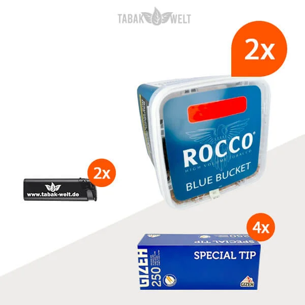 Rocco Blue Volumentabak 2x Bucket Box mit 1000 Gizeh Hülsen