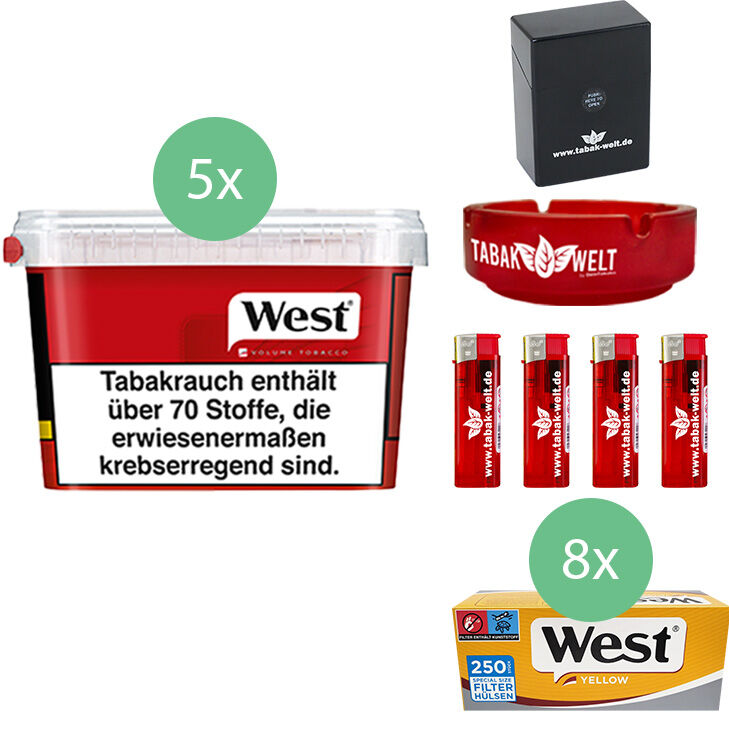 West Tabak Red 5 x Mega Box mit 2000 Special Size Hülsen