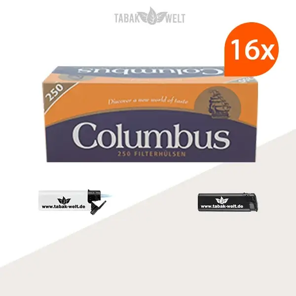 16x-columbus-filterhuelsen-250er-4000-stueck-mit-feuerzeugen