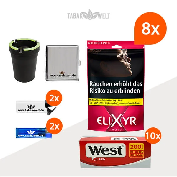 Elixyr Red Volumentabak 8x Beutel mit 2000 Filterhülsen und Etui Elixyr Red Volumentabak 8x Beutel mit 2000 Filterhülsen und Etui