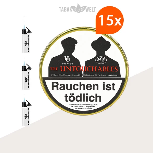 HU Tobacco The Untouchables Pfeifentabak – 15 Dosen mit Feuerzeugen