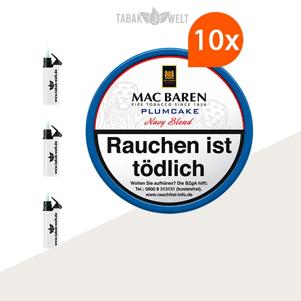 Mac Baren Plumcake Pfeifentabak – 10 Dosen mit Feuerzeugen