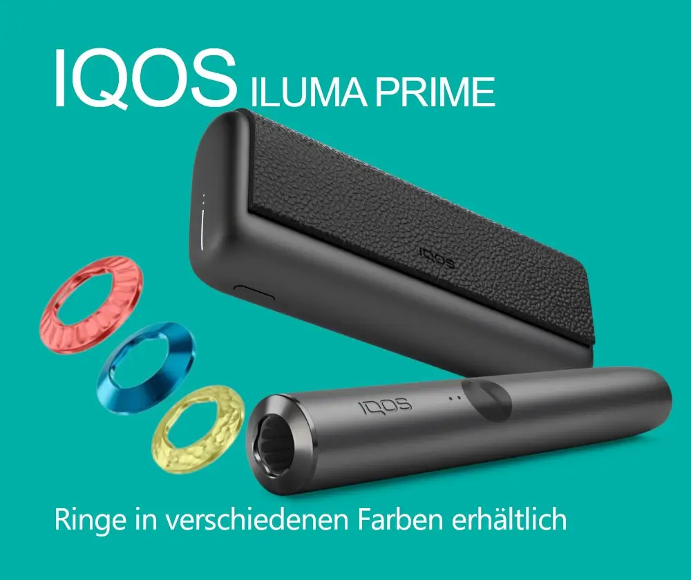 Das Iqos Iluma Prime Zubehoer mit den verschiedenen Ringen in verscheidenen Farben