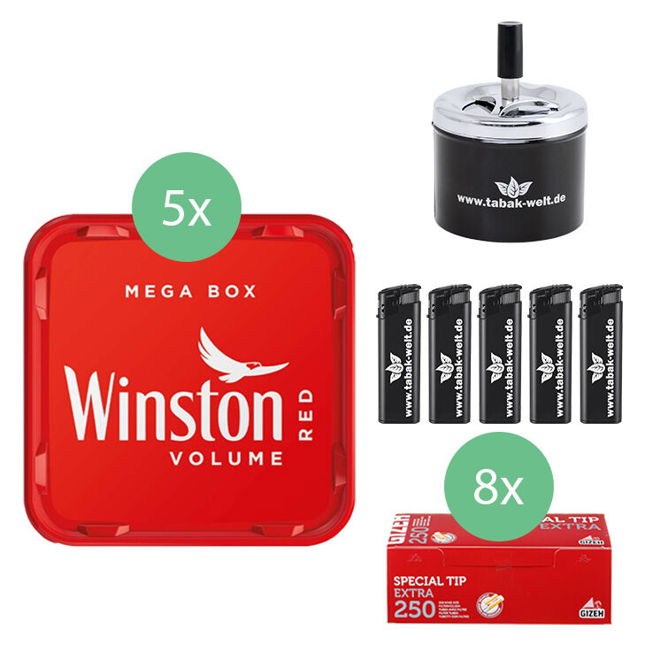 Winston Mega Box 5 x 135g mit 2000 Special Tip Extra Size Hülsen 