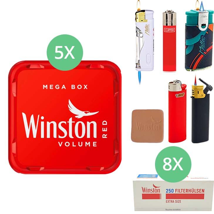 Winston Mega Box 5 x 140g mit 2000 Winston Extra Size Hülsen