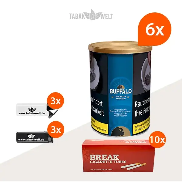 Buffalo Blau Feinschnitttabak 6x Dose mit 2000 King Size Hülsen Buffalo Blau Feinschnitttabak 6x Dose mit 2000 King Size Hülsen