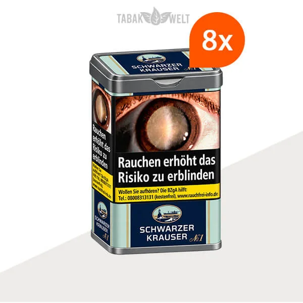 Schwarzer Krauser No. 1 Feinschnitt Tabak, 8 Dosen in der Verpackung