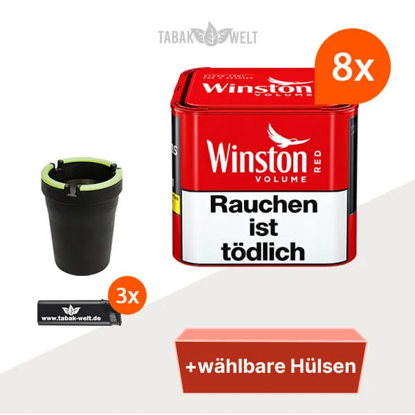 Winston Red Volumentabak S 8 x Dose mit wählbaren Hülsen