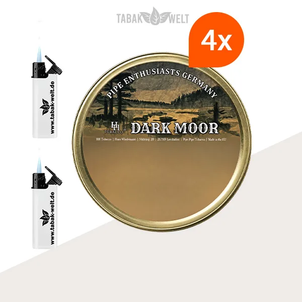 HU Tobacco Dark Moor Pfeifentabak 4 Dosen mit Feuerzeugen