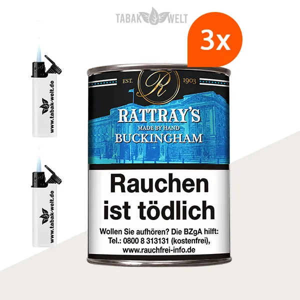 Rattray’s Signature Collection Buckingham Pfeifentabak im 3er-Box-Set inklusive Feuerzeugen.