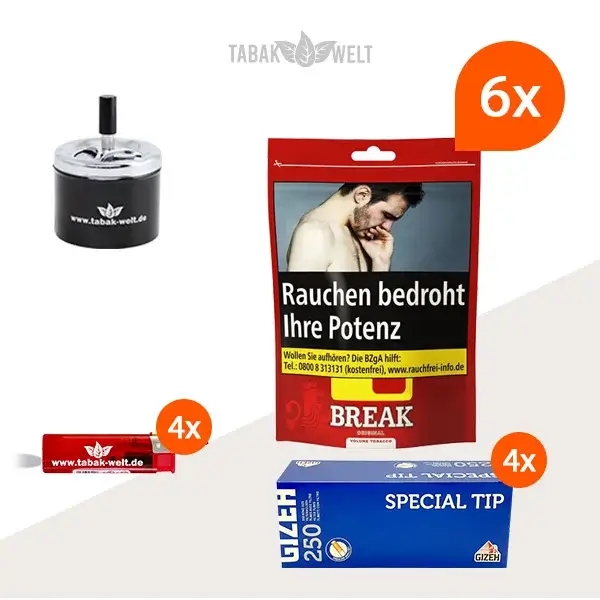 Break Original Volumentabak 6x Beutel mit 1000 Special Tip Hülsen