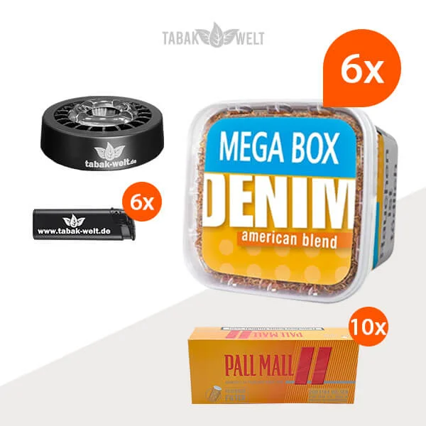 Denim Volumentabak 6x Mega Box mit 2000 Allround Xtra Hülsen