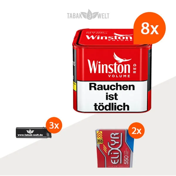 Winston Red Volumentabak S 8 x Dose mit 1100 Hülsen