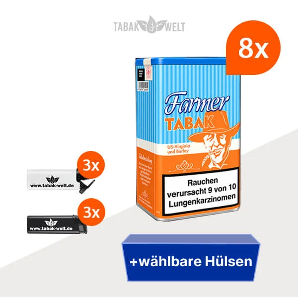 Farmer Orange Pfeifentabak 8x Dose mit wählbaren Hülsen