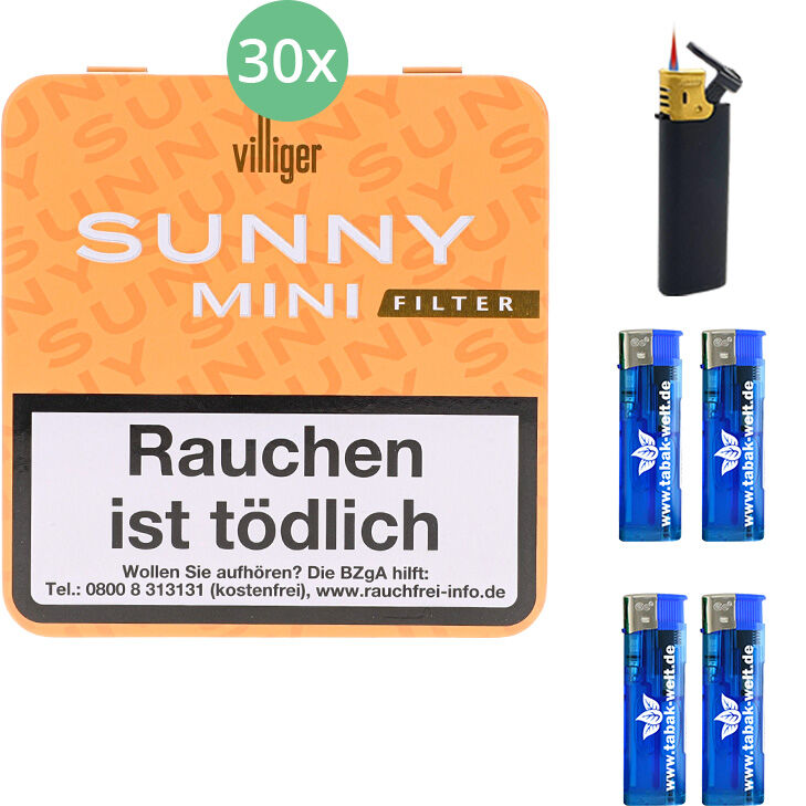 Villiger Sunny Mini Filter 30 X 20 Stück mit Feuerzeugen