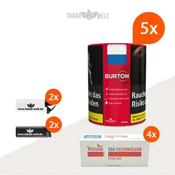 burton-original-feinschnitt-tabak-5x-dose-mit-1000-extra-size-huelsen-und-feuerzeugen burton-original-feinschnitt-tabak-5x-dose-mit-1000-extra-size-huelsen-und-feuerzeugen