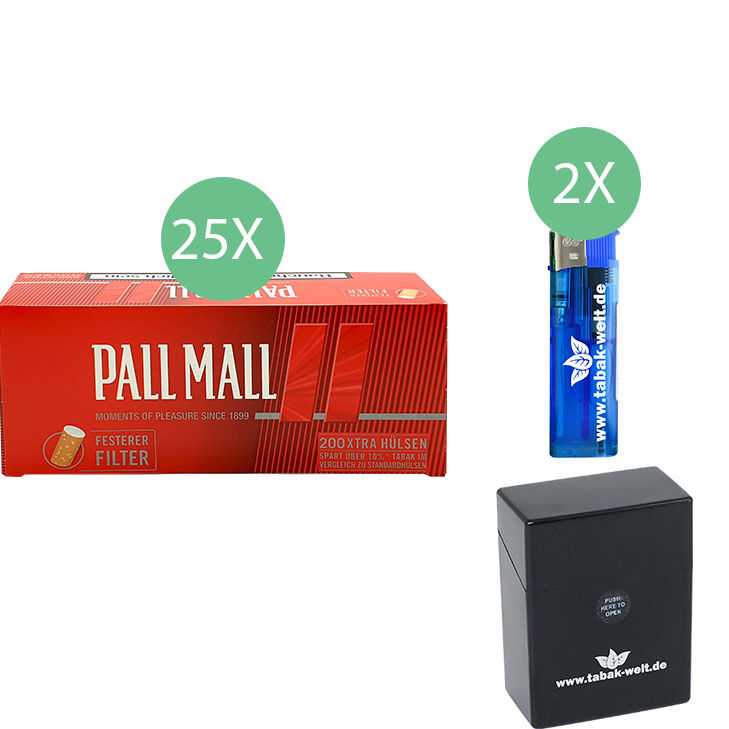 Pall Mall Red Xtra Hülsen 25 x 200 mit Zigarettenbox