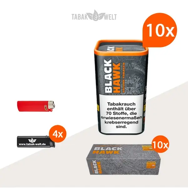 Black Hawk Volumentabak 10x Dose mit 2000 Extra Size Filterhülsen Black Hawk Volumentabak 10x Dose mit 2000 Extra Size Filterhülsen