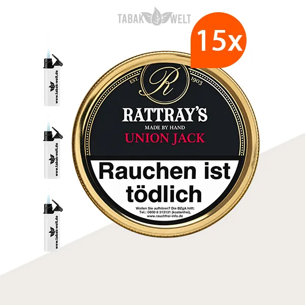 Rattray’s Signature Collection Union Jack Pfeifentabak – 15er-Dose mit Feuerzeugen