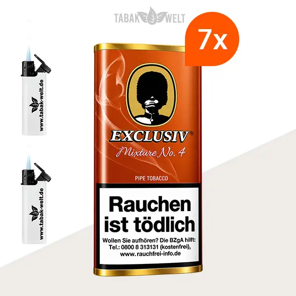 Exclusiv Mixture No. 4 Pfeifentabak Cavendish – 7x Pouch und Feuerzeugen