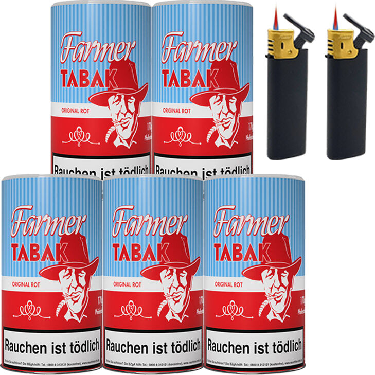 Farmer 5 x 160g Pfeifentabak Rot mit Feuerzeugen