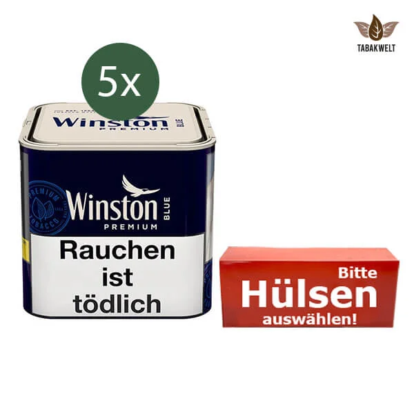 Winston Feinschnitttabak Blue 5 x Dose mit wählbarem Zubehör