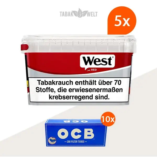west-red-volumentabak-5x-mega-box-mit-2000-huelsen
