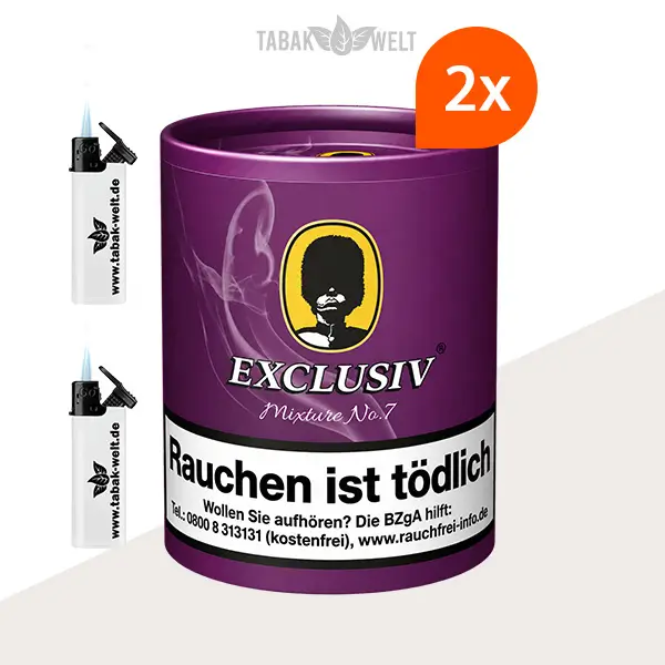 Exclusiv Mixture No. 7 Pfeifentabak mit Pflaumen-Rum-Aroma, zwei XL-Dosen und Feuerzeugen im Set.