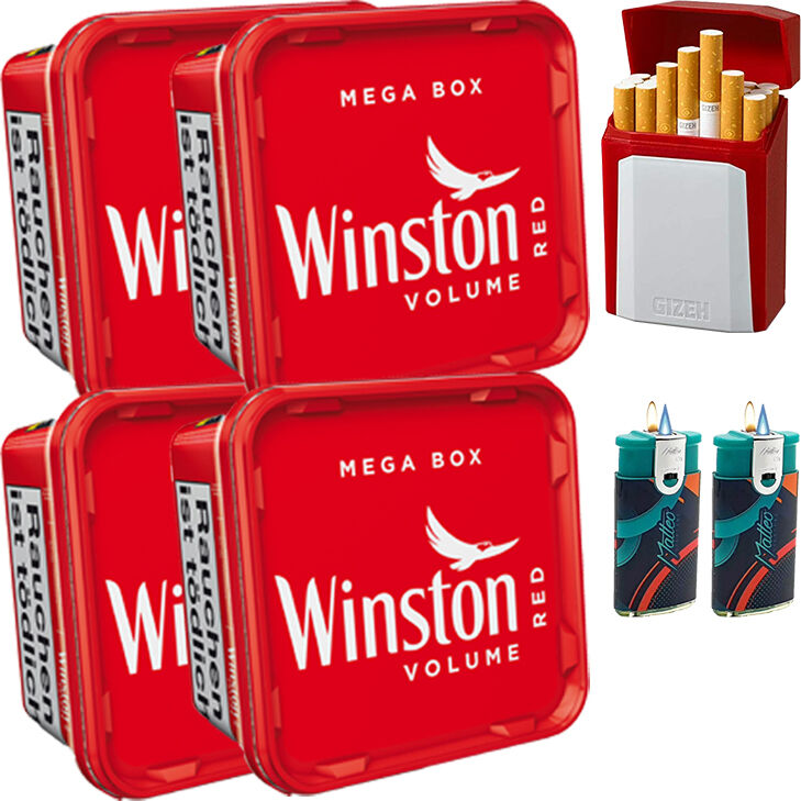 Winston Mega Box 4 x 135g mit 2 x Duo Feuerzeugen - Etui