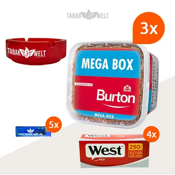 burton-red-volumentabak-3x-mega-box-mit-1000-special-size-huelsen-und-glas-aschenbecher