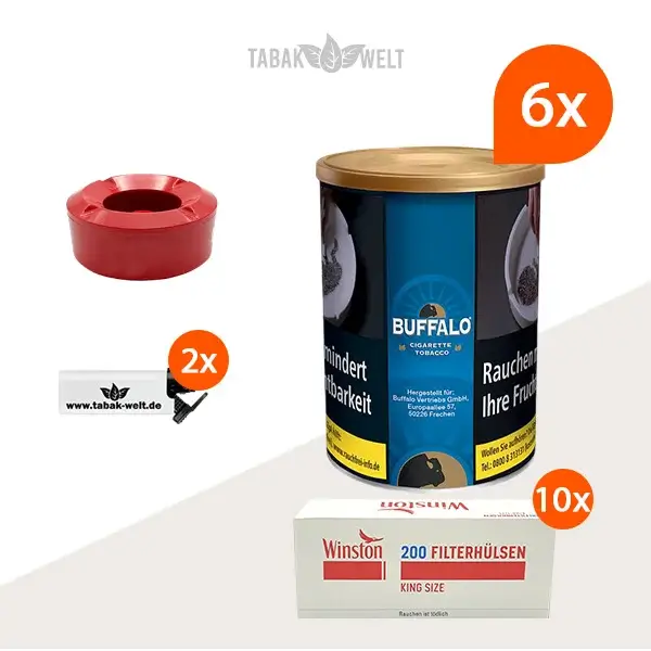 Buffalo Blau Feinschnitttabak 6x Dose mit 2000 King Size Hülsen Buffalo Blau Feinschnitttabak 6x Dose mit 2000 King Size Hülsen