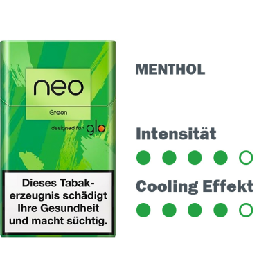 Die Neo Sticks Green Tobaccco mit info