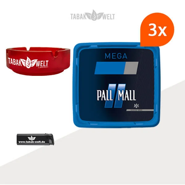 Pall Mall Tabak Blau 3 x Mega Box mit Glasaschenbecher Pall Mall Tabak Blau 3 x Mega Box mit Glasaschenbecher